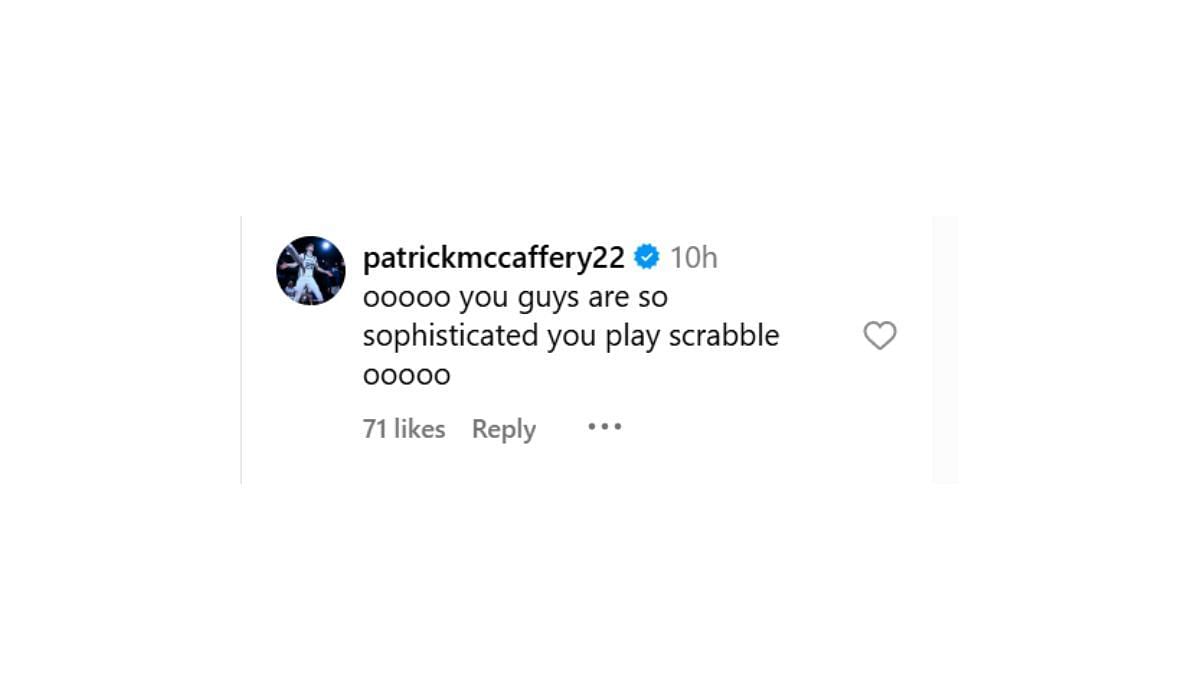 Patrick McCaffery's comment on Caitlin Clark's post (Source: Caitlin Clark/Instagram)